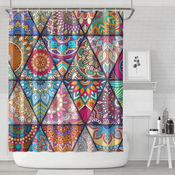 Multicolor Ethnic Geometric Pattern Shower Curtain 84"x72" ,Bathroom Decorative Shower Curtains Set with 12 Hooks,Modern Waterproof Washable Shower Curtain