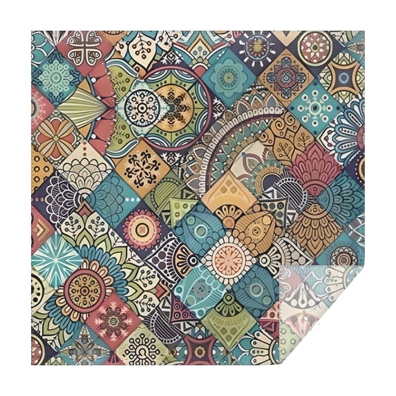 Multicolor Ethnic Geometric Pattern Square Tablecloth,Waterproof Square Table Cover,Wipeable Spillproof Washable Table Cover for Home Kitchen Party Decor 52"x52"(132x132cm)