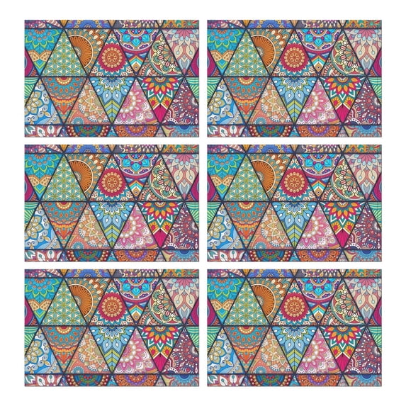 Multicolor Ethnic Geometric Pattern Summer Placemats Table Placemats Set Of 6-Linen Kitchen Washable Placemats Table Mats 11.8"x17.7" Non-Slip Heat Resistant