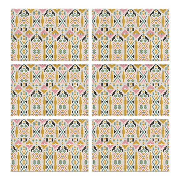 Multicolor Ethnic Geometric Pattern Summer Placemats Table Placemats Set Of 6-Linen Kitchen Washable Placemats Table Mats 11.8"x17.7" Non-Slip Heat Resistant