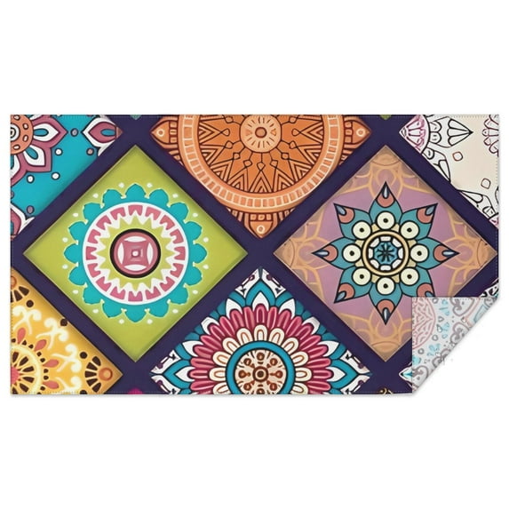 Multicolor Ethnic Mandala Pattern Rectangle Tablecloth 60"x102",Waterproof Polyester Rectangle Table Cloth, Wipeable Spillproof Polyester Tablecloth for Dining, Camping, Indoor and Outdoor