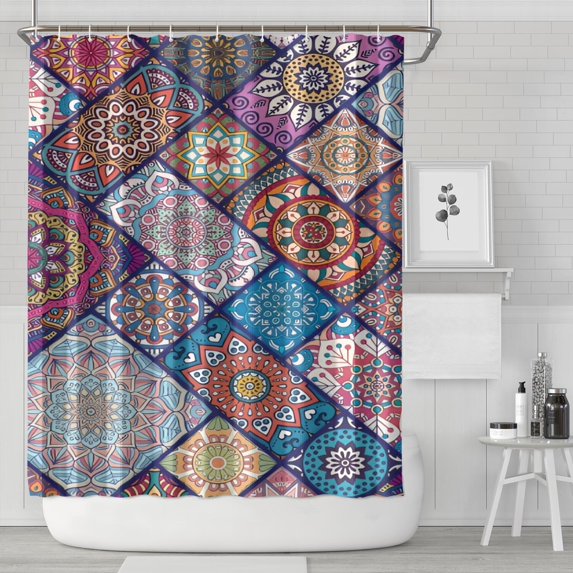 Multicolor Ethnic Mandala Pattern Shower Curtain 84"x72" ,Bathroom Decorative Shower Curtains Set with 12 Hooks,Modern Waterproof Washable Shower Curtain