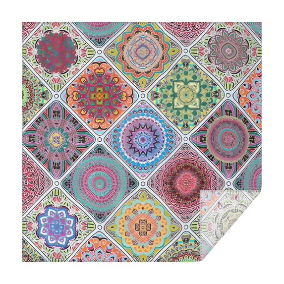 Multicolor Ethnic Mandala Pattern Square Tablecloth,Waterproof Square Table Cover,Wipeable Spillproof Washable Table Cover for Home Kitchen Party Decor 42"X42"(107x107cm)