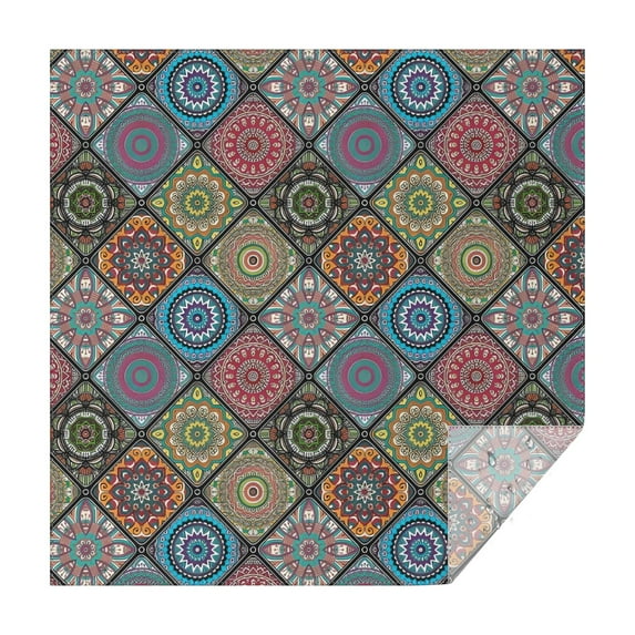 Multicolor Ethnic Mandala Pattern Square Tablecloth,Waterproof Square Table Cover,Wipeable Spillproof Washable Table Cover for Home Kitchen Party Decor 60"x60"(152x152cm)