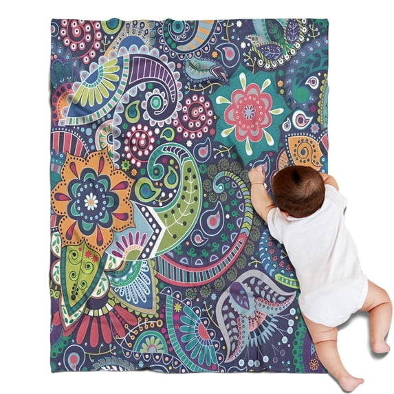 Multicolor Ethnic Paisley and Floral Pattern Blanket,Comfortable Soft Flannel Throw Blanket,All Season,Warm Lightweight Blankets for Sofa Bed Couch Living Room Chair,30"x40"