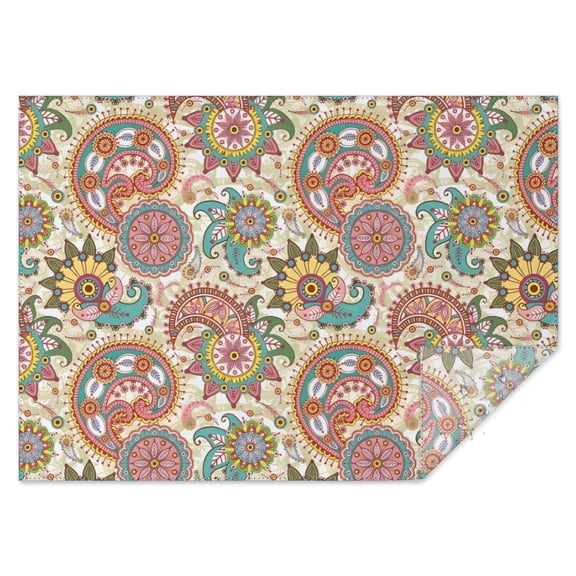 Multicolor Ethnic Paisley and Floral Pattern Rectangle Tablecloth 60"x84",Waterproof Polyester Rectangle Table Cloth, Wipeable Spillproof Polyester Tablecloth for Dining, Camping, Indoor and Outdoor