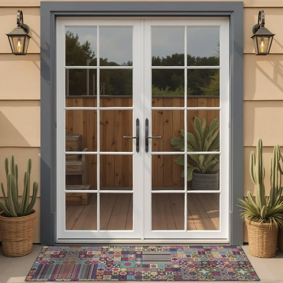 Multicolor Ethnic Patchwork Pattern Door Rugs,Washable Non Slip Door Mats Indoor,Decorative Door Mats,Entry Mat Indoor for Entrance,Bedroom,Kitchen,Bathroom,16"x47"