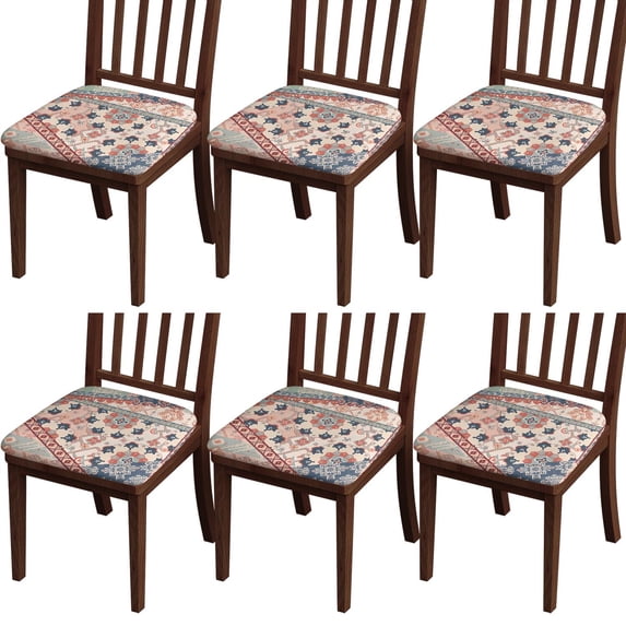 Multicolor Ethnic Patchwork Pattern Seat Covers for Dining Room Chairs Set Of 4,Stretch Printed Washable Chair Seat Cover with Elastic Ties and Button,Removable Waterproof Couch Cushion Covers