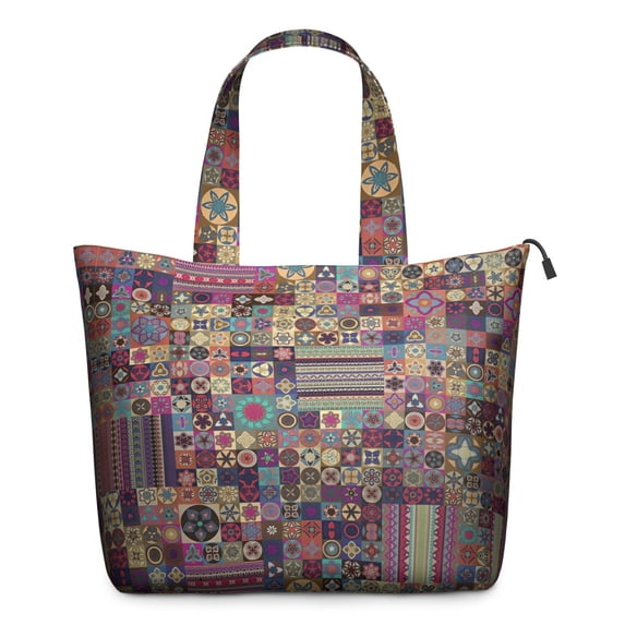 Multicolor Ethnic Patchwork Pattern Travel Tote Bags for Women Carry On,Large Weekender Bags for Women Travel,Multi Functional Duffle Bag for Work,Shopping,Sports