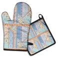 thumbnail image 1 of Multicolor Ethnic Striped Pattern Kitchen Oven Mitt and Pot Holder Sets 4 Pcs for Baking, Cooking and Grilling, Heat Resistant Up To 392 °F, 1 of 7