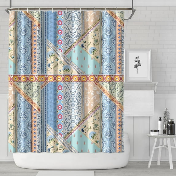 Multicolor Ethnic Striped Pattern Shower Curtain 84"x72" ,Bathroom Decorative Shower Curtains Set with 12 Hooks,Modern Waterproof Washable Shower Curtain