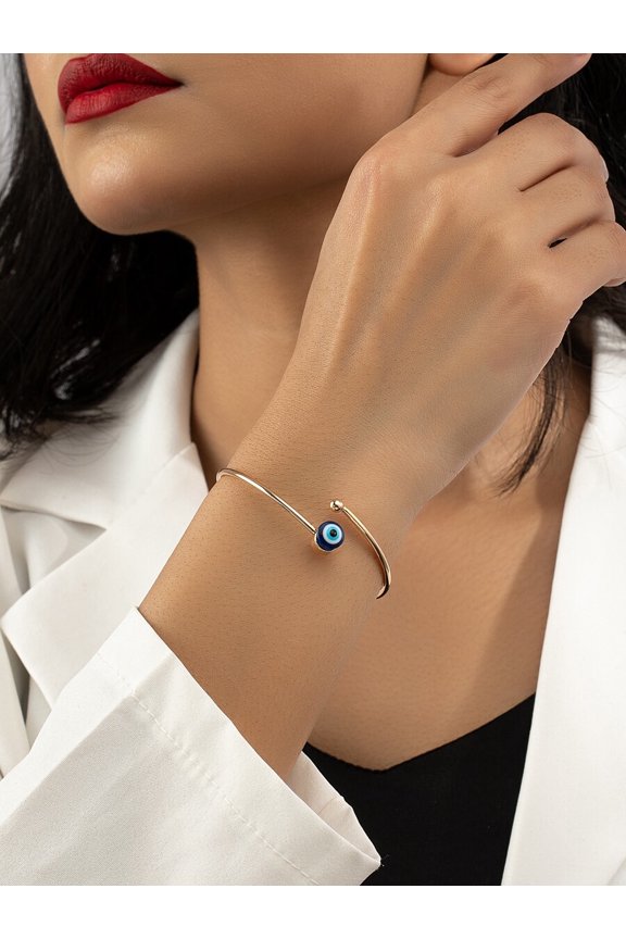 Multicolor Evil Eye Decor Cuff Bangle With Blue Gemstone Accent