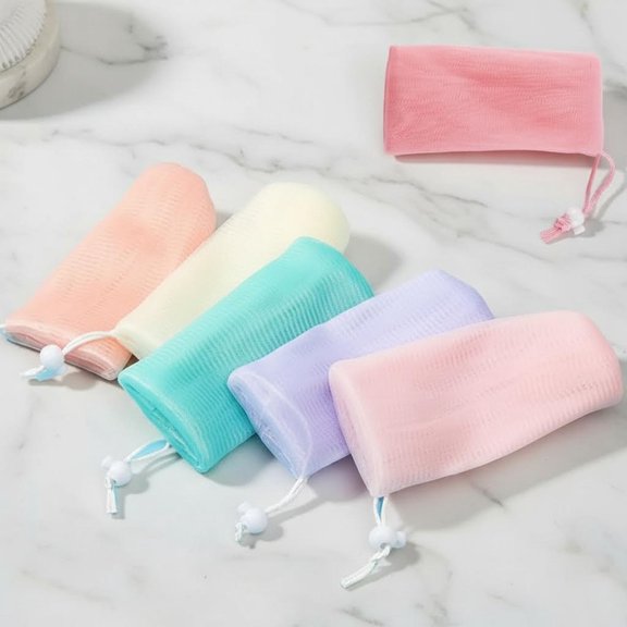 Multicolor Exfoliating Mesh Soap Pouch Bubble Foam Net Bag for Shower, Drawstring Foaming Net Soap Bag for Body Facial Cleaning, Cleansers