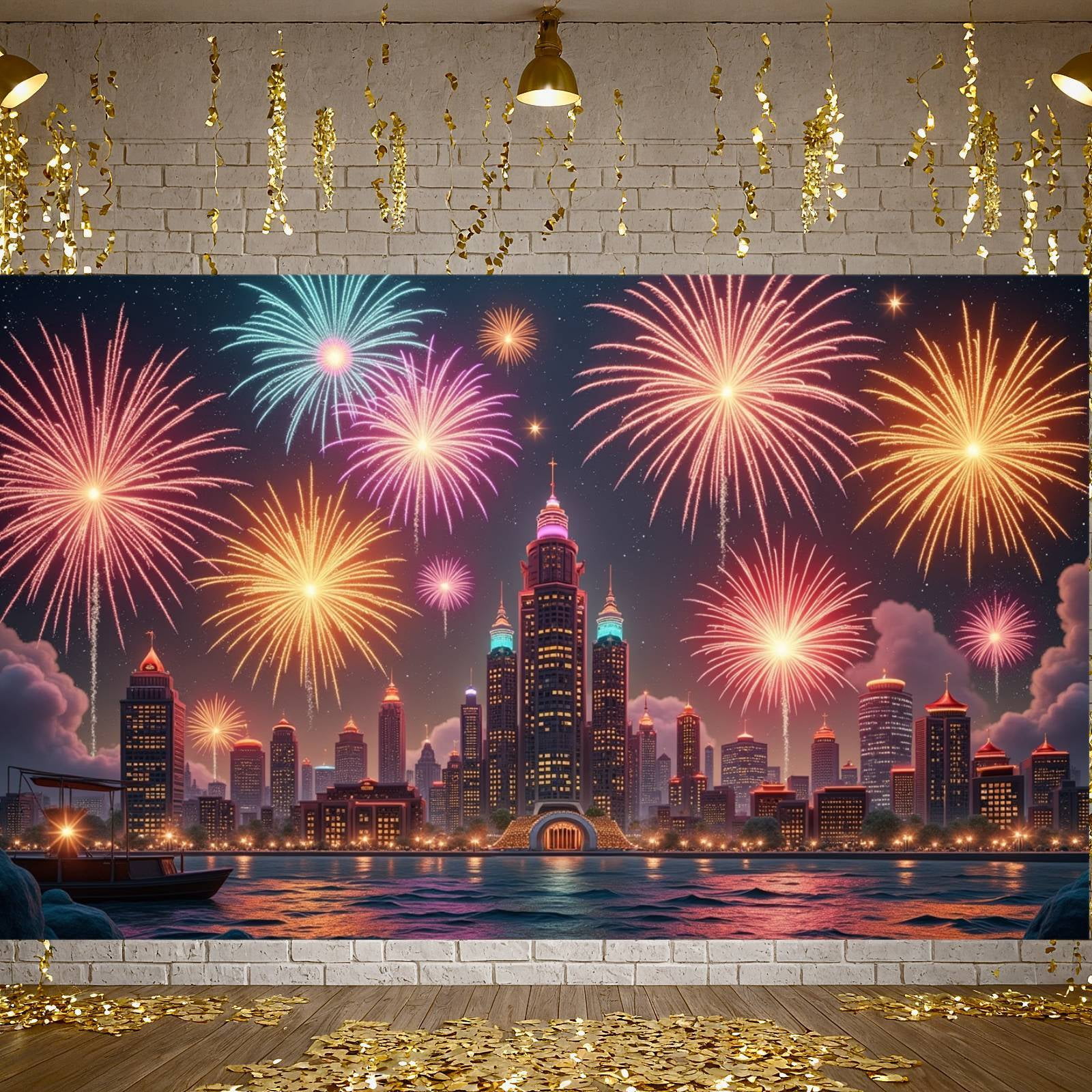 Multicolor Explosions Fireworks Display Urban Landscape City Night ...