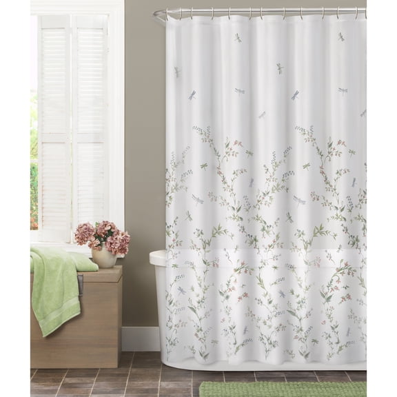 Multicolor Fabric Shower Curtain, 70" x 72", Zenna Home Dragonfly Garden Floral Print
