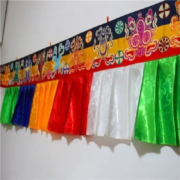 Multicolor Fabric Wall Skirt Table Banner 100x34cm Tibetan Decorative Hanging Cloth Altar Backdrop Buddhist Style Home Decor
