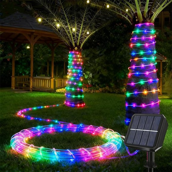 (Multicolor Fairy Light Solar Outdoor 33Ft 100 LED Rope Lights for Outside 8 Modes Solar Rope Lights Outdoor Waterproof for Patio Fence Party Garden Yard Home Holiday Tree Decoration.