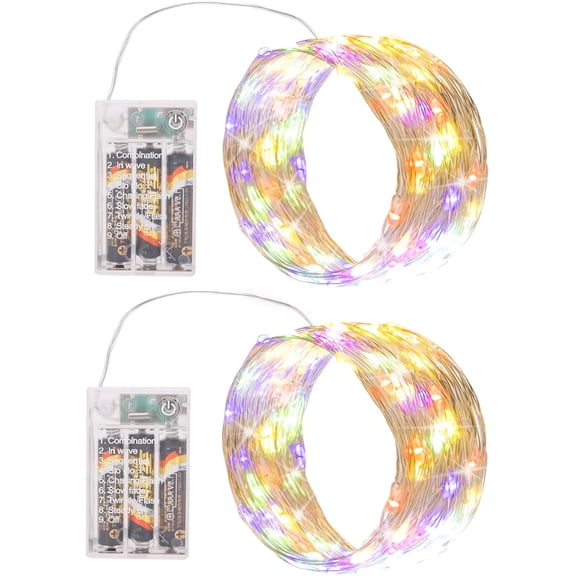 Multicolor Fairy Lights Battery Operated (Included), 8 Modes & Auto Timer, 2 Packs 5m 50Led Mini Twinkle Silver Wire Firefly Starry Lights, Waterproof Battery Operated Lights for Bottle
