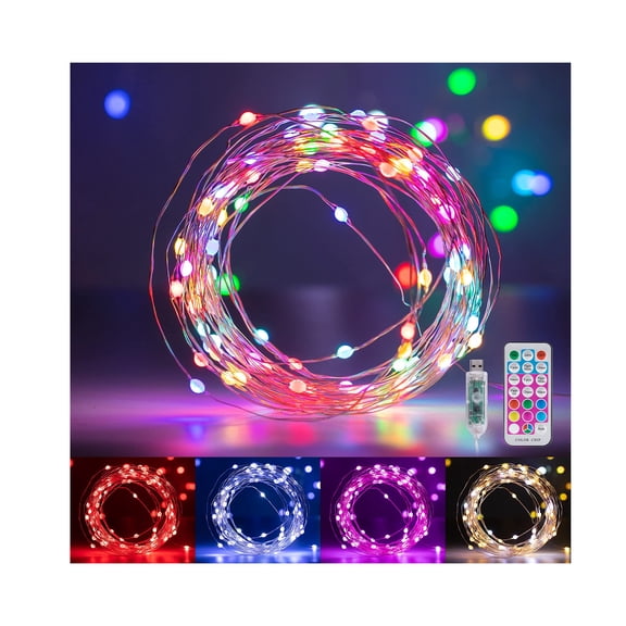 Multicolor Fairy String Lights, 33FT 100 LED USB Powered Lights with 16FT Remote Range, 11 Lighting Modes, Indoor Outdoor Decor for Bedroom Classroom Holiday Party