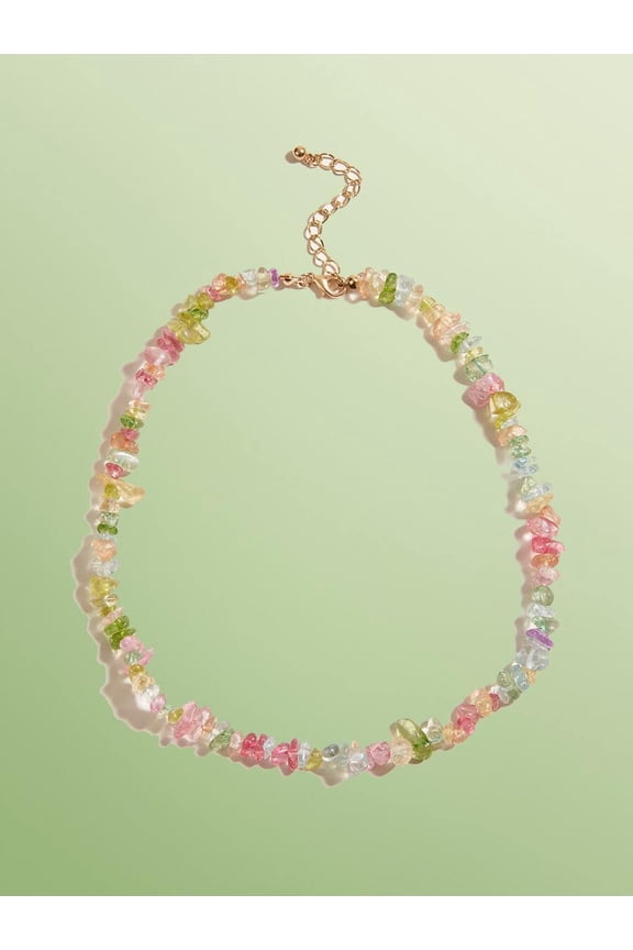 Multicolor Fairycore Raw Stone Beaded Necklace With Goldtone Clasp