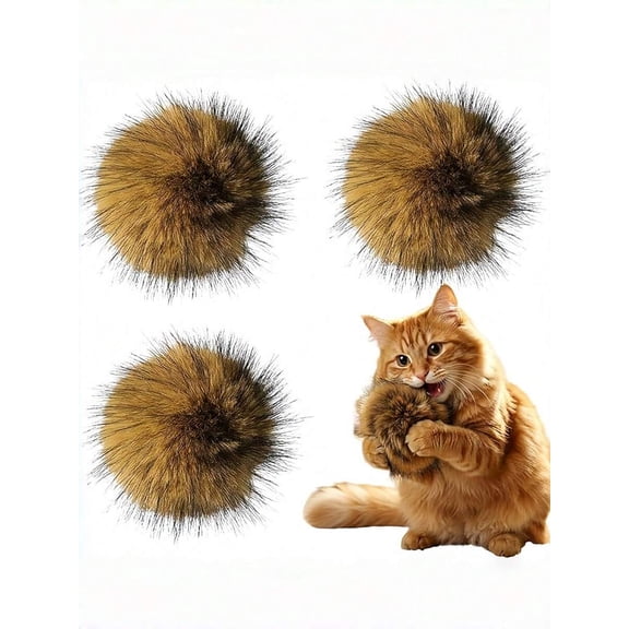Multicolor Faux Fur Cat Teaser Ball - Spherical Bite-Resistant Interactive Toy, 1 Pack