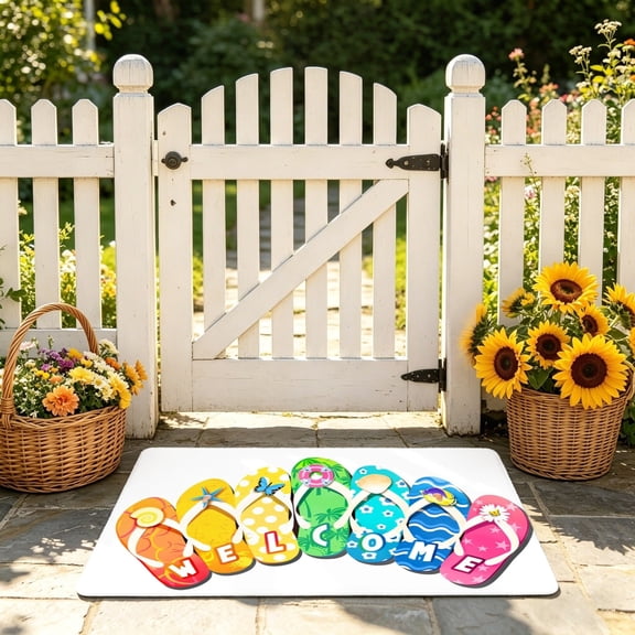 Multicolor Flip Flop Welcome Floor Mat 24 X 36 In for Outdoor And Indoor