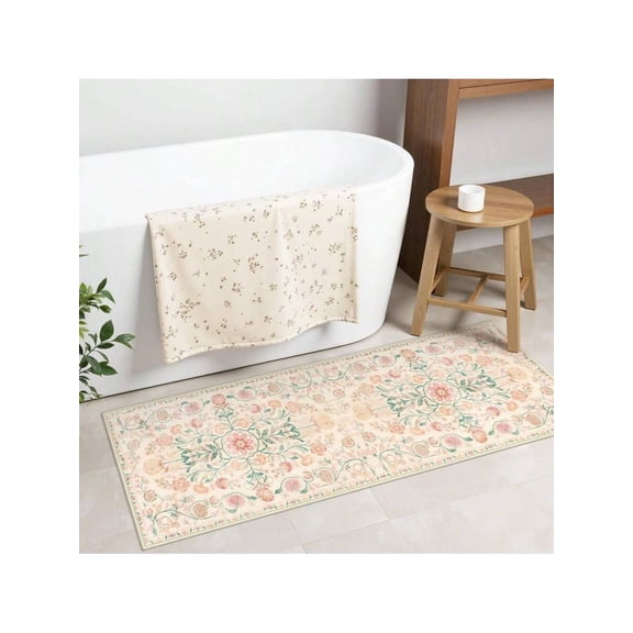 Multicolor Floral Bath Runner Rug, Ultra Soft Non-Slip Bathroom Mat For Entryway Hallway