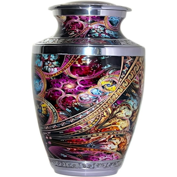 MAHAK NISAR TIMBER White Cremation Urn for Ashes, Multicolor Purple Ceramic 10.5" x 6.5" x 6.5"