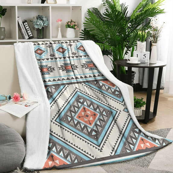 Multicolor Floral and Geometric Boho Pattern Blanket,Comfortable Soft Flannel Throw Blanket,All Season,Warm Lightweight Blankets for Sofa Bed Couch Living Room Chair,50"x60"