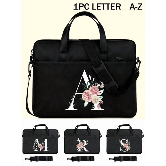 Multicolor Floral Monogram Laptop Bag With Shoulder Strap, Fits 13-16 Inch