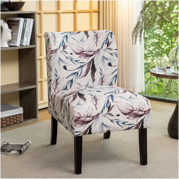 Multicolor Floral Print Accent Chair, Armless Contemporary Upholstered Slipper Chair for Living Room