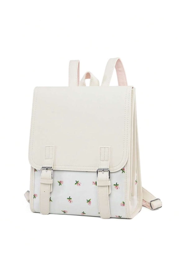 Multicolor Floral Print Flap Backpack With Buckle Closure, Compact Day