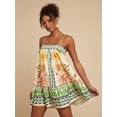 thumbnail image 1 of Multicolor Floral Print Spaghetti Strap Loose Mini Dress For Women, 1 of 8