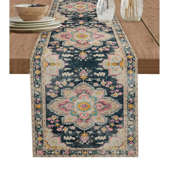 Multicolor Floral, Table Runner Abstract Contemporary Vintage Print Tablerunners 13 x 120 Inch, Table Decorations Tabletop Scarf for Summer Gathering Holiday Farmhouse Kitchen Dining Decor