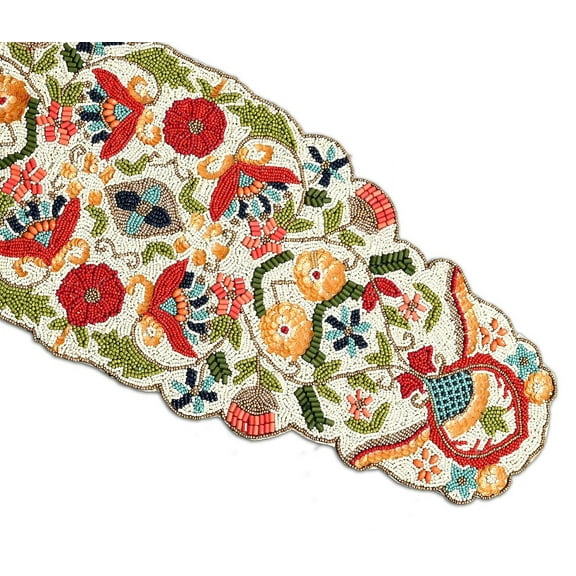 Multicolor Floral Table Runner, Handmade Beaded Table Runner, Spring Tableware 13X36 Inch