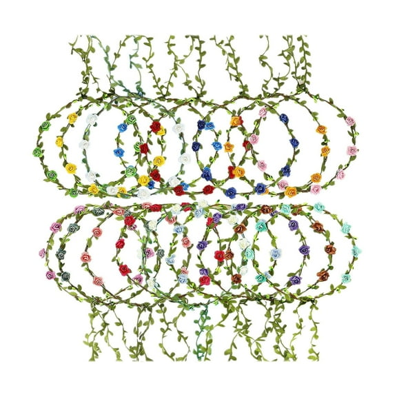 Multicolor Flower Crown Floral Wreath Headband Floral Garland Headbands for Festival Wedding Party,12PCS