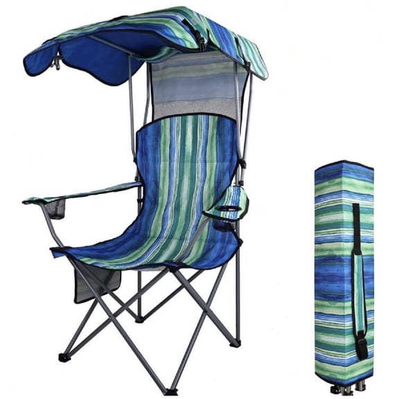 Multicolor Folding Camp Chair With Shade Canopy Recliner Portable Camping Chair W Carry Bag Mesh Cupholders