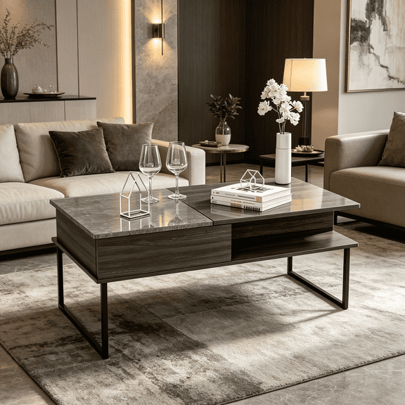 Multicolor Functional Lift Top Coffee Table, Espresso Onyx