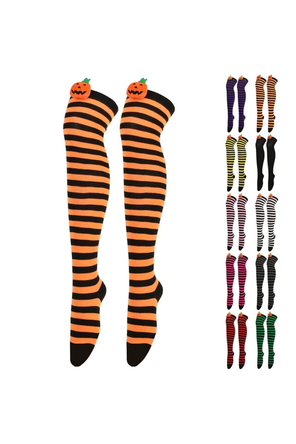 Multicolor Funny Crew Socks for Men Women Halloween Striped Stockings Polyester Novelty Funny Halloween Low Cut Crew Socks for Spooky Horror Party Favors One Size