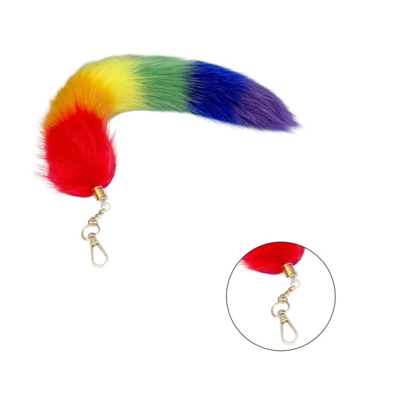 Multicolor Furry Keychain Simulated Squirrel Tail Shaped Pendant Stuffed Key Rings Gradient Bag Pendant for Couple