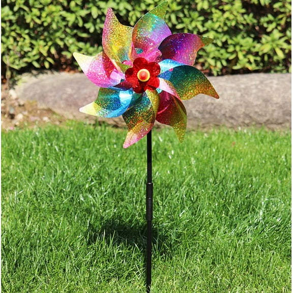 Multicolor Garden Pinwheel Windmill | Large Outdoor Spinning Plastic Yard Decor | Thickened Durable Construction | Vibrant Foil Blades for Farm Orchard Lawn Patio | DIY Assembly | 1 Piece