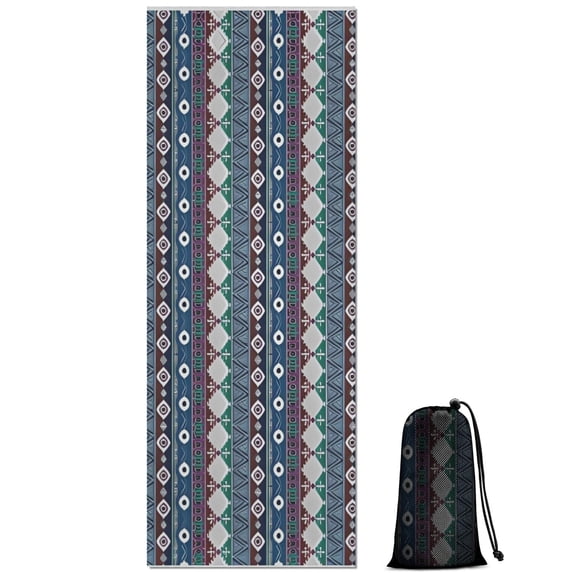 Multicolor Geometric Boho Pattern Hot Yoga Mat Towel Non Slip for Hot Yoga - Quick-Drying Yoga Mat Cover with 4 Corner Pockets with Travel Bag - Hot Yoga Towel Non Slip 70"x26"
