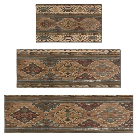 Multicolor Geometric Boho Pattern Kitchen Rugs Sets Of 3,Kitchen Runner Rugs Non Skid Washable,Decorative Kitchen Floor Mats for Kitchen,Sink,Laundry,17"x30"+ 17"x47" + 17"x59"