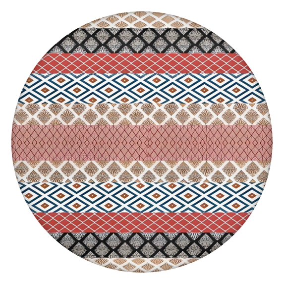 Multicolor Geometric Boho Pattern Round Fitted Tablecloth with Elastic Edge,Dining Table Cover Waterproof,Outdoor Round Tablecloth for Camping,Dining,Indoor and Outdoor