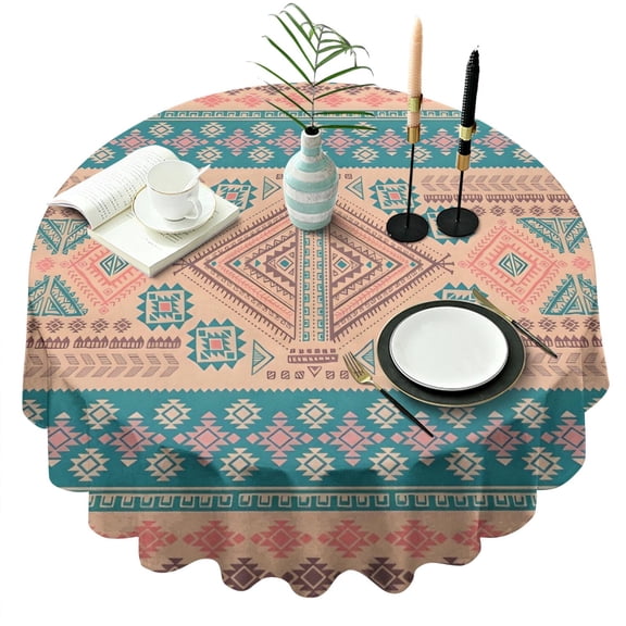 Multicolor Geometric Boho Pattern Round Tablecloth 60"x60",Wrinkle Wipeable Table Cloth for Kitchen Dining Room Picnic Patio Party
