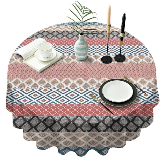 Multicolor Geometric Boho Pattern Round Tablecloth 60"x60",Wrinkle Wipeable Table Cloth for Kitchen Dining Room Picnic Patio Party