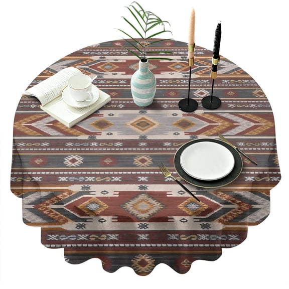 Multicolor Geometric Boho Pattern Round Tablecloth 60"x60",Wrinkle Wipeable Table Cloth for Kitchen Dining Room Picnic Patio Party