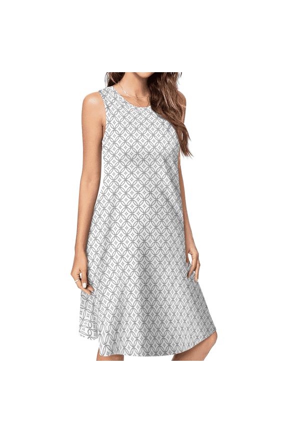 Multicolor Geometric Circle Pattern Sleeveless A-Line Midi Dress