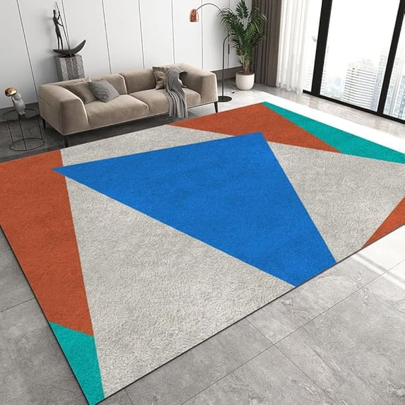 Multicolor Geometric Design Area Rug, Modern Minimalist Style Bedroom Rug, Non-Slip Soft Living Room Carpet, Washable Kitchen Balcony Hotel Nursery Rugs 4 x 5ft