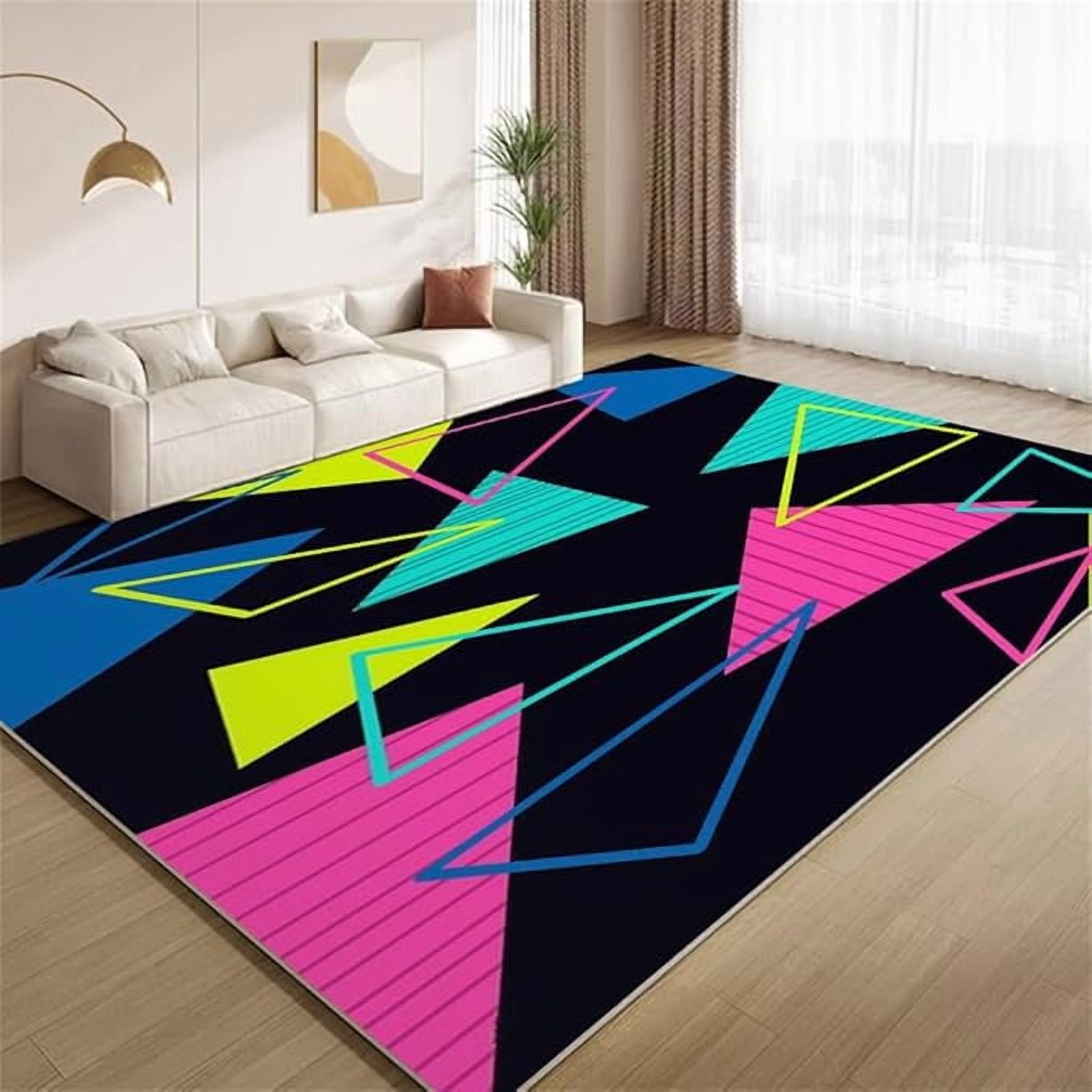 Multicolor Geometric Triangle Pattern Area Rug, Simple Modern Design ...